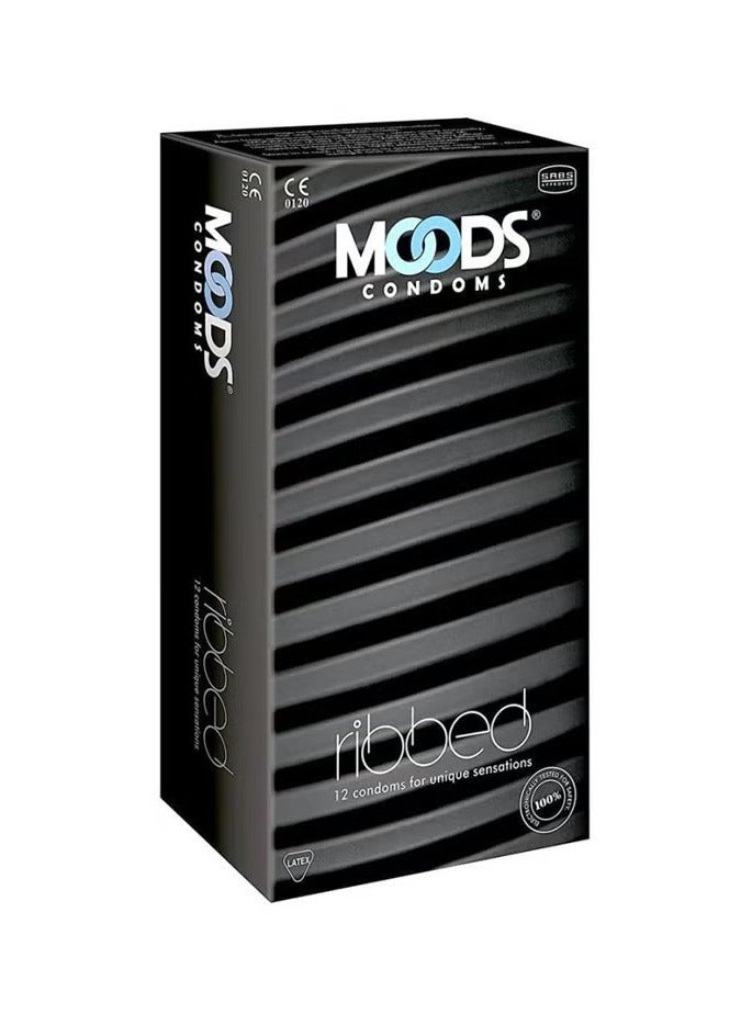 Moods Ribbed Condoms – 12 Pack for Extra Sensation | Latex, Lubricated & Safety Tested - Image 1